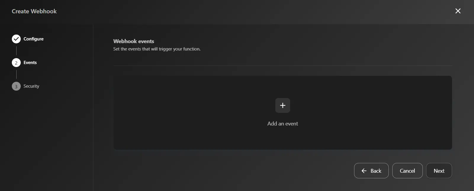 Webhook Configuration Step 2 - Add Event